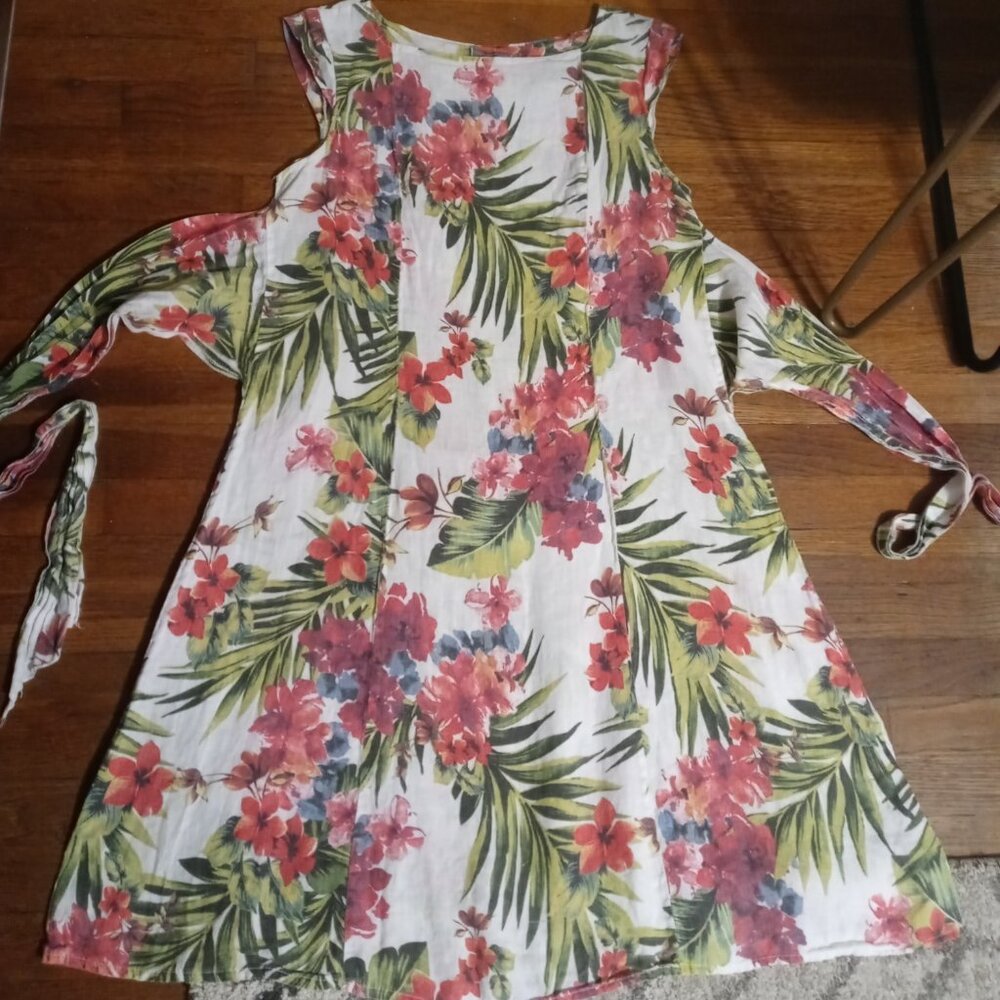 PIAZZA DEL TEMPIO 100% linen knot front midi dress (L)